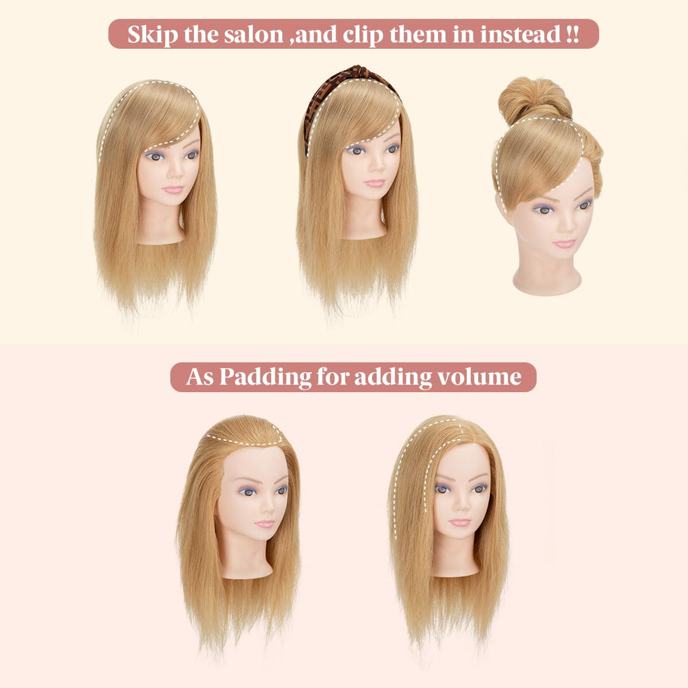 Sarla side bangs clip-in off black color varies with lighting for realistic shade.