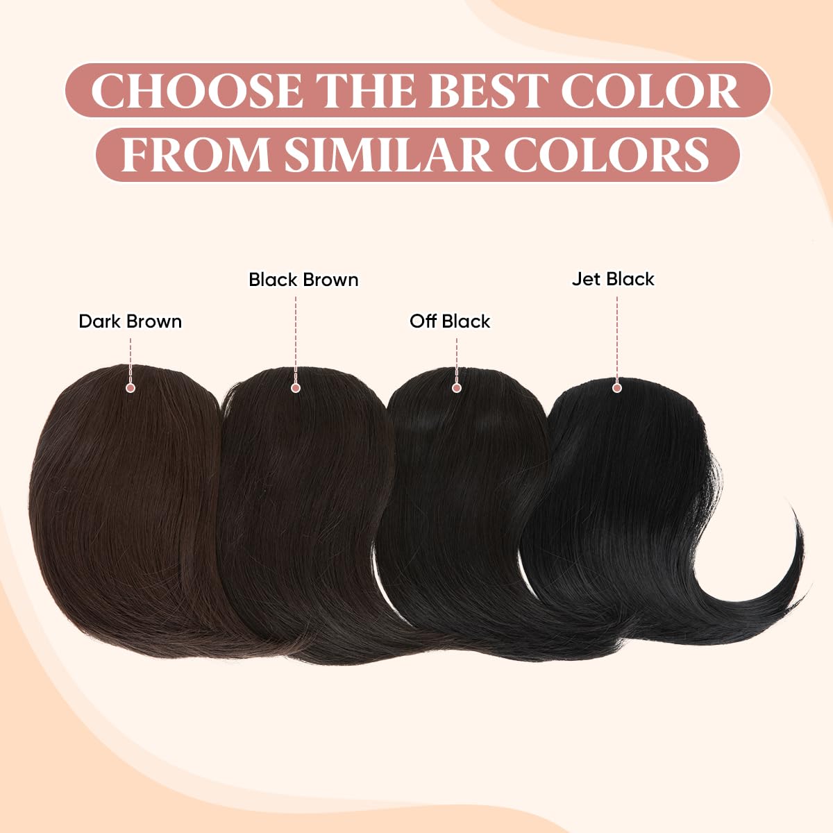 Sarla side bangs clip-in off black soft-smooth texture blends with natural hair.