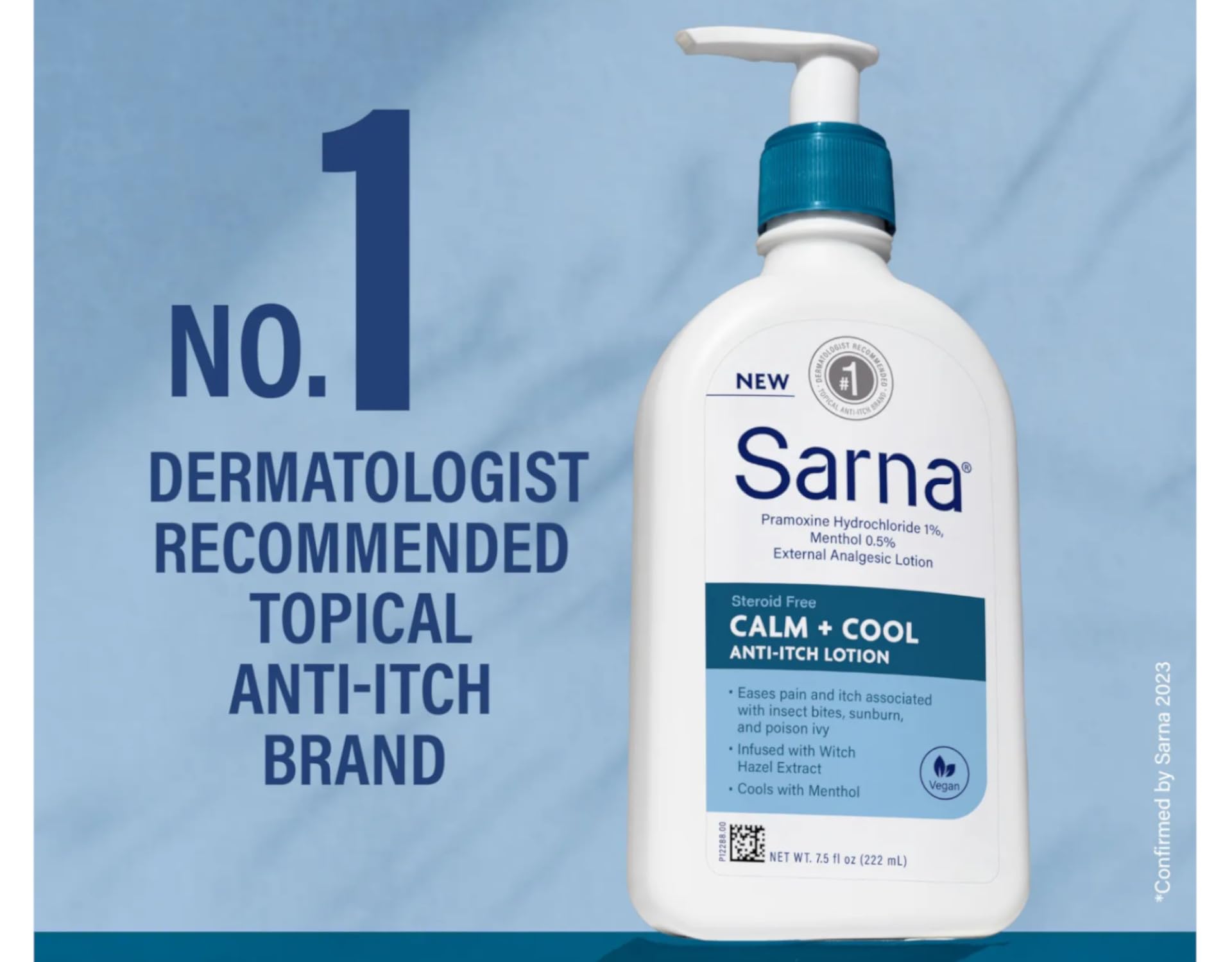 Sarna Calm + Cool ingredients with witch hazel and aloe for gentle relief.