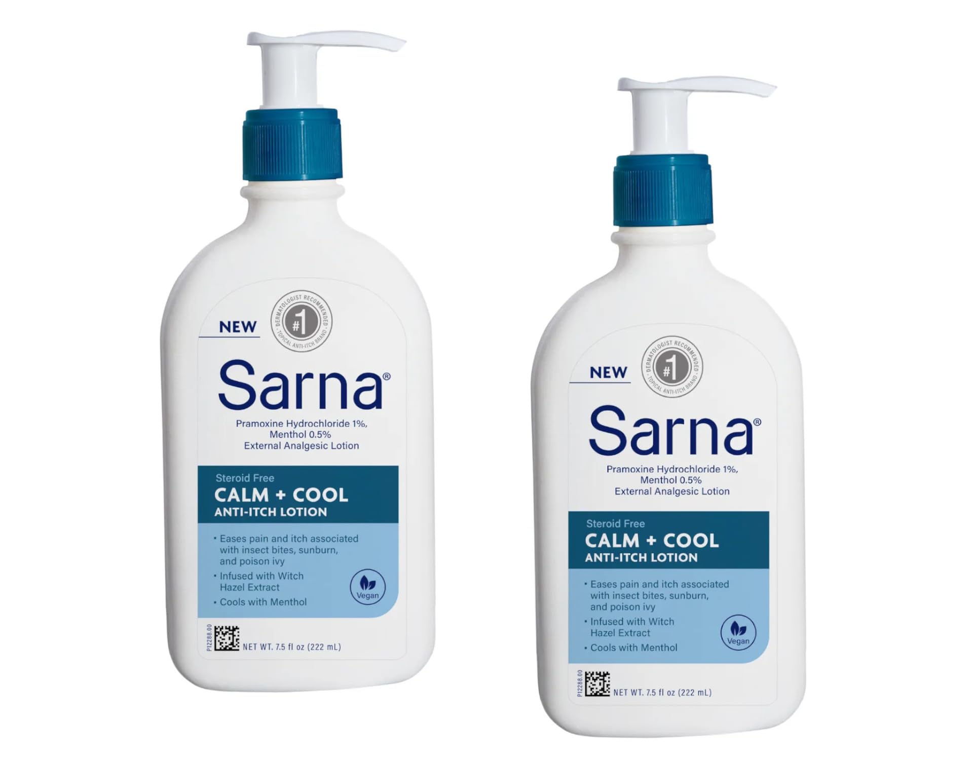 Sarna Calm + Cool lotion pack of 2 front view showing quick, non-greasy relief.