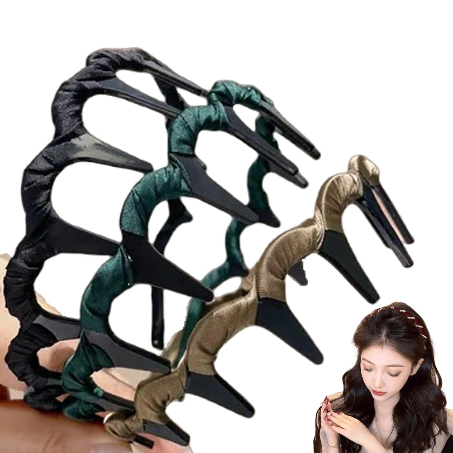 Satasiam 3Pack vintage high cranium hairband from the front for a sculpted look.