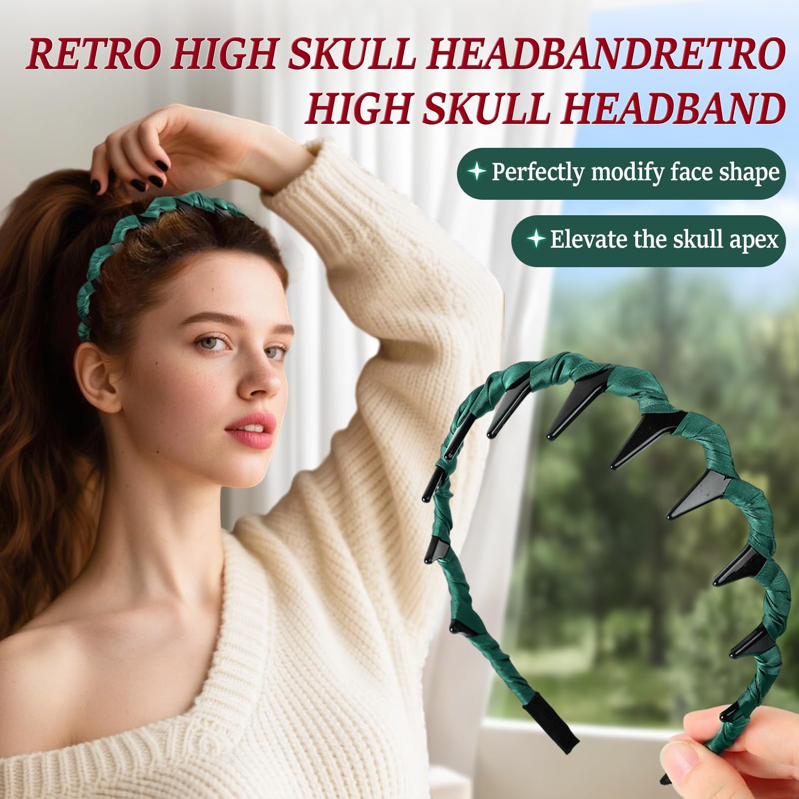 Satasiam 3Pack vintage high cranium hairband side view with secure grip for events.