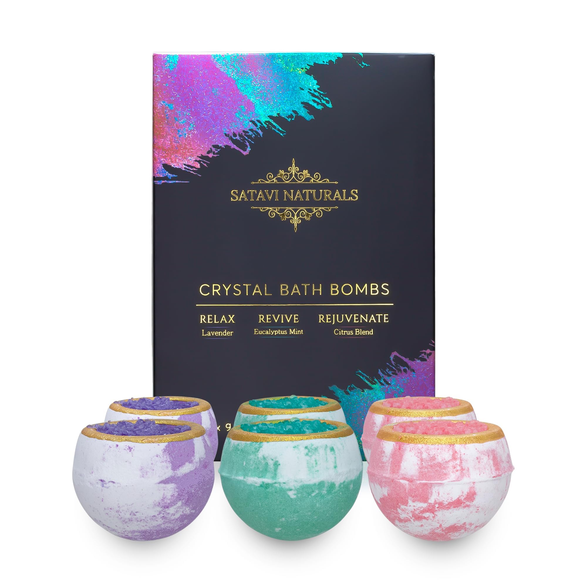 Satavi Naturals bombas de baño cristal set: experiencia spa en casa para relajación y renovación.