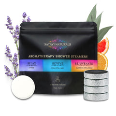 Satavi Naturals lavender shower steamer creates calming aromatherapy in the shower.