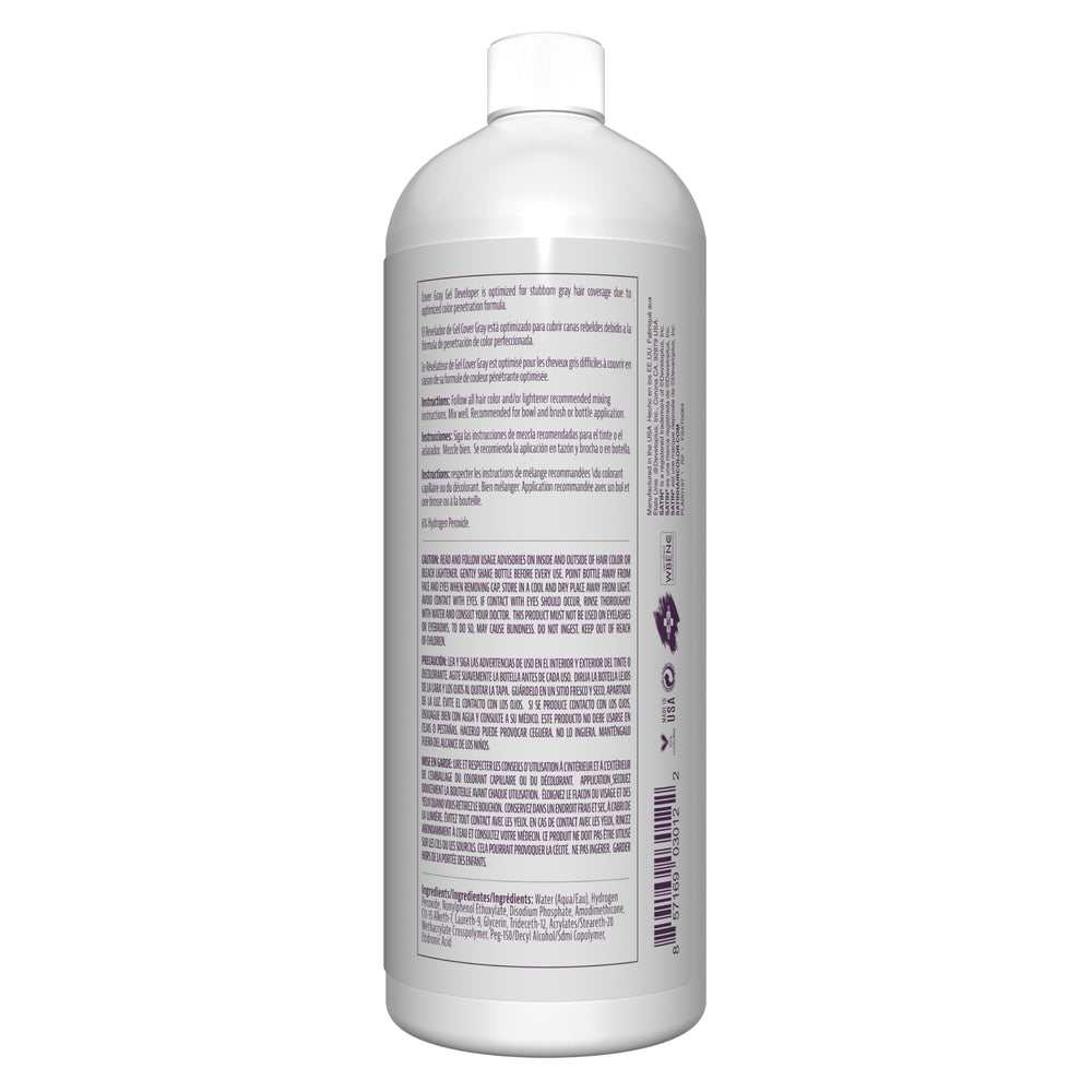 Satin silicone-enhanced-developer label highlights slip for easy, even color distribution.