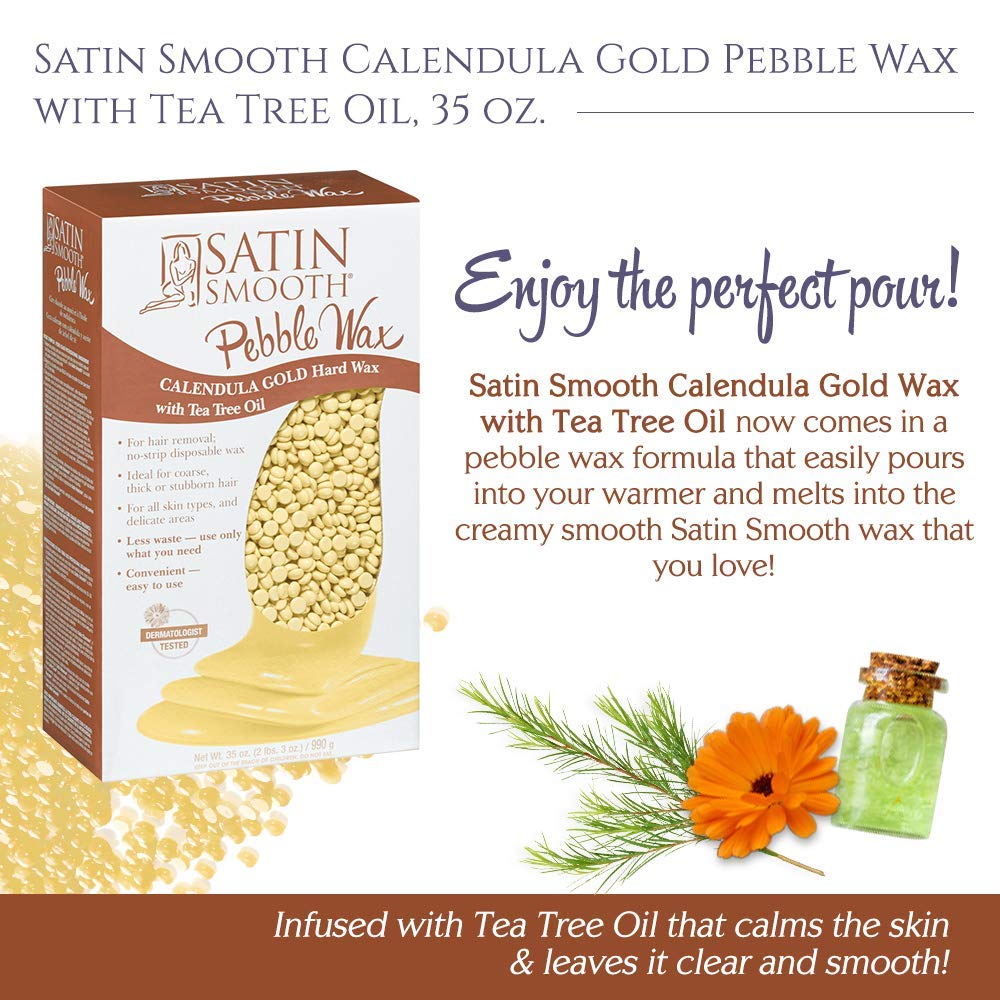 Satin Smooth Calendula Gold wax beads applying to skin for smooth removal.