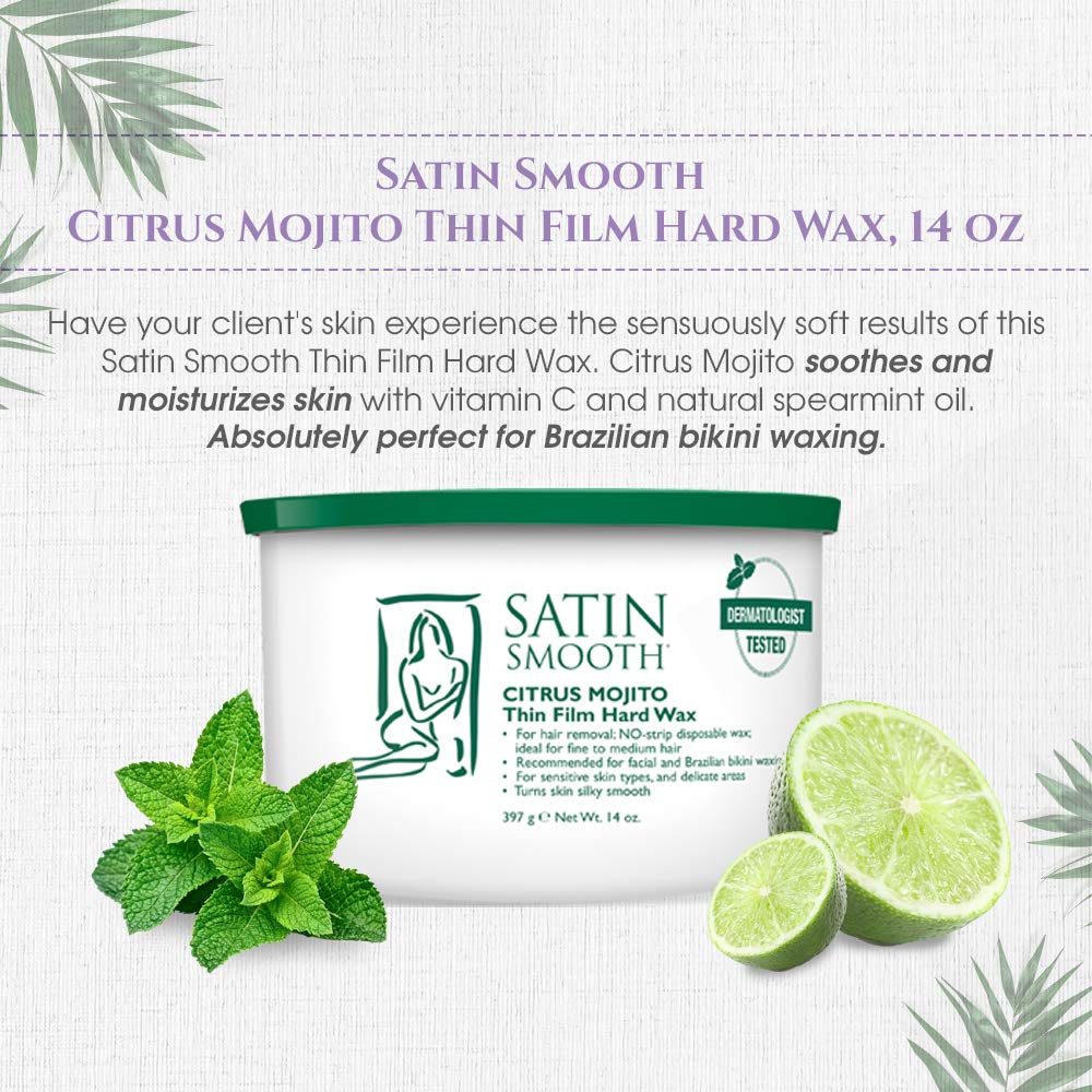 SATIN SMOOTH Citrus Mojito wax arm removal shows gentle hair removal.