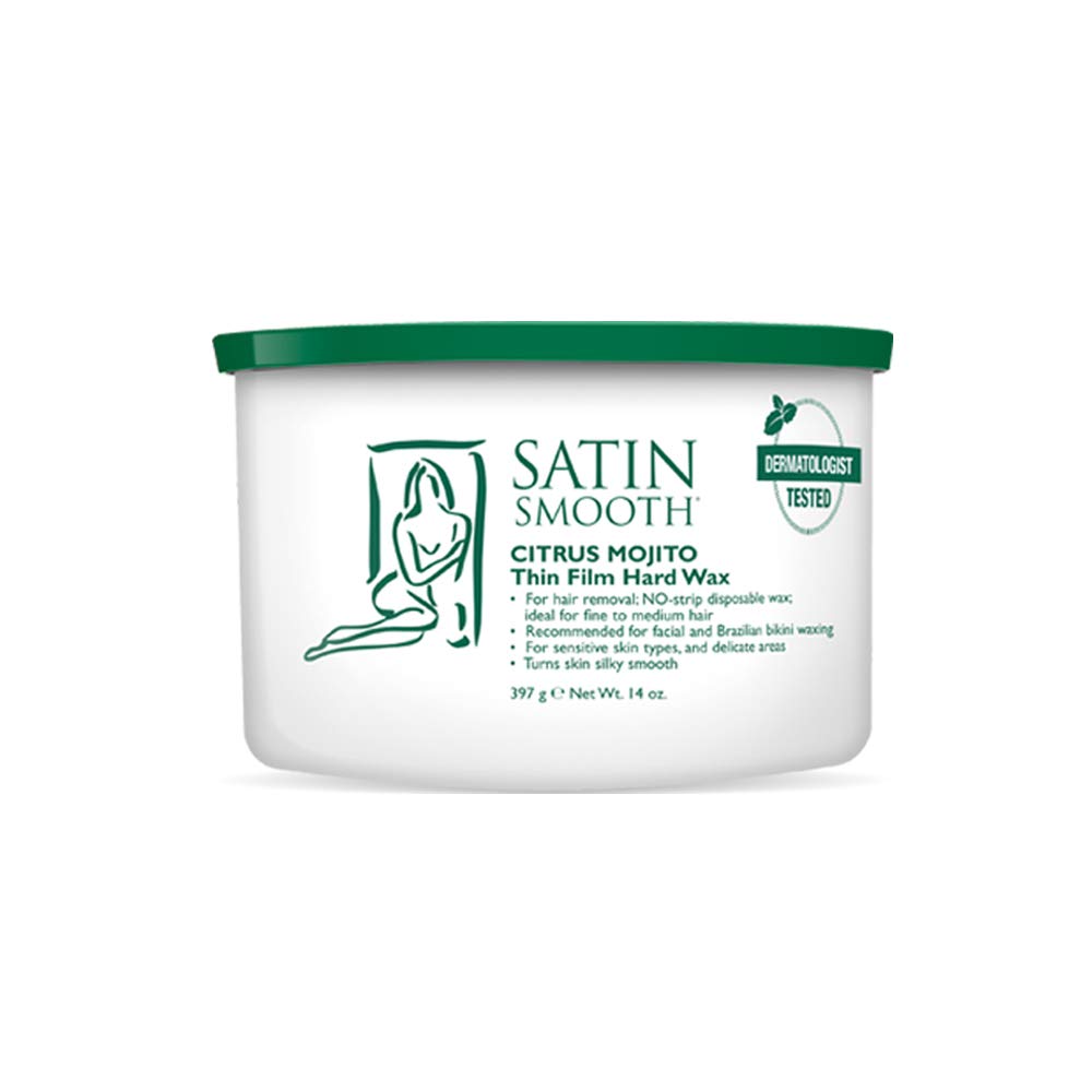SATIN SMOOTH Citrus Mojito wax pebble jar pour for easy, precise hair removal.