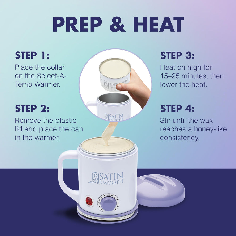 Satin Smooth gentle zinc-oxide wax detail emphasizing sensitive-skin comfort during delicate areas.