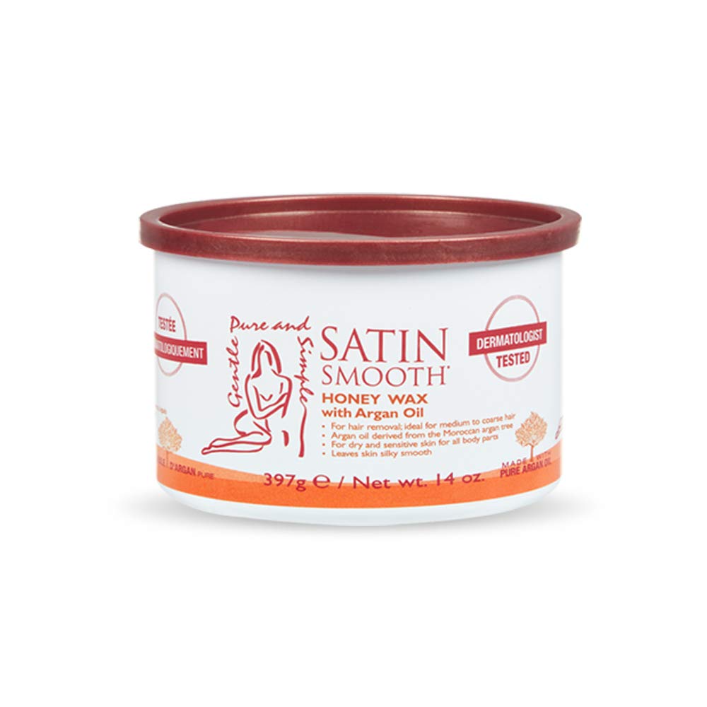 SATIN SMOOTH Honey Wax jar with Argan Oil showcases salon-quality results at home.