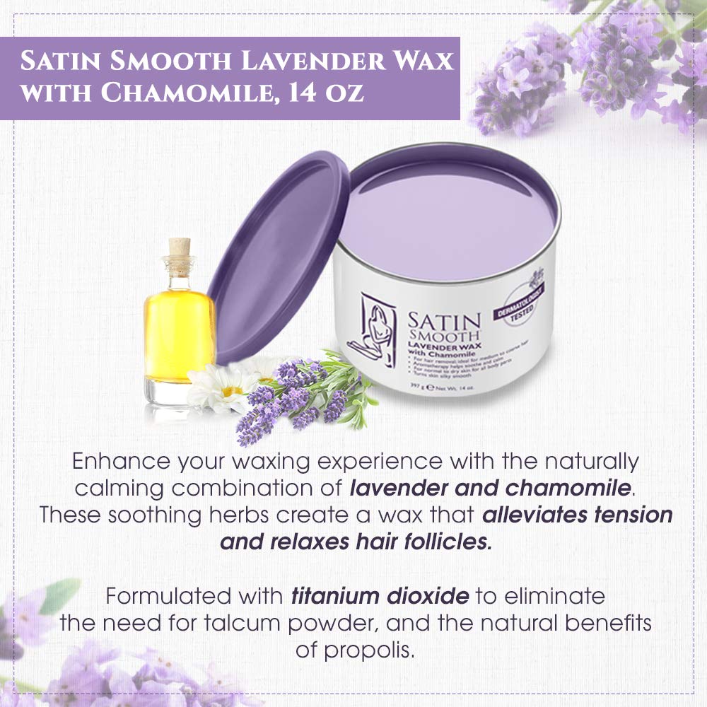 SATIN SMOOTH Lavender Wax used on larger body areas for efficient full-body waxing