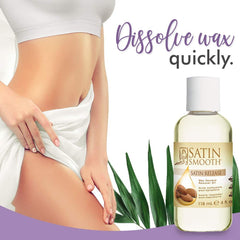 SATIN SMOOTH Release wax residue remover ingredients display: sunflower, wheat germ, almond oils.