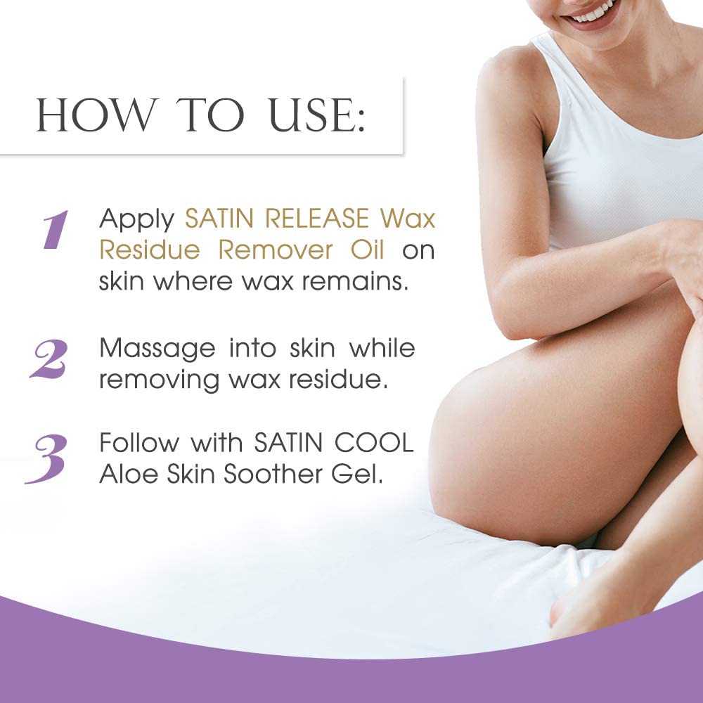 SATIN SMOOTH Release wax residue remover packaging and label close-up.