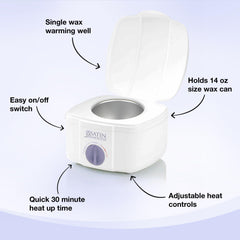 SATIN SMOOTH SSW12C wax warmer with a 14 oz can ready for sessions.