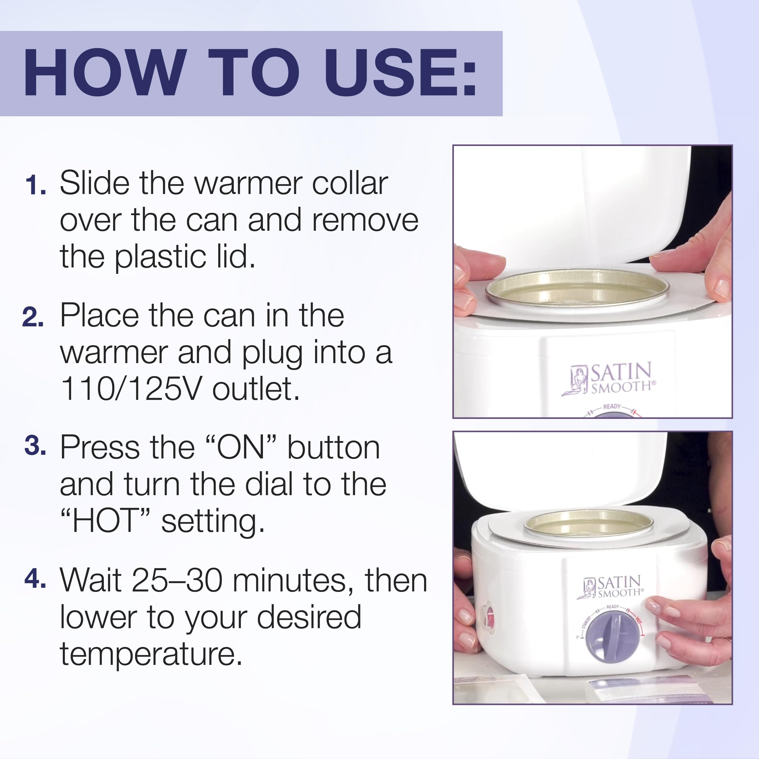 SATIN SMOOTH SSW12C wax warmer with detachable lid for clean operation.