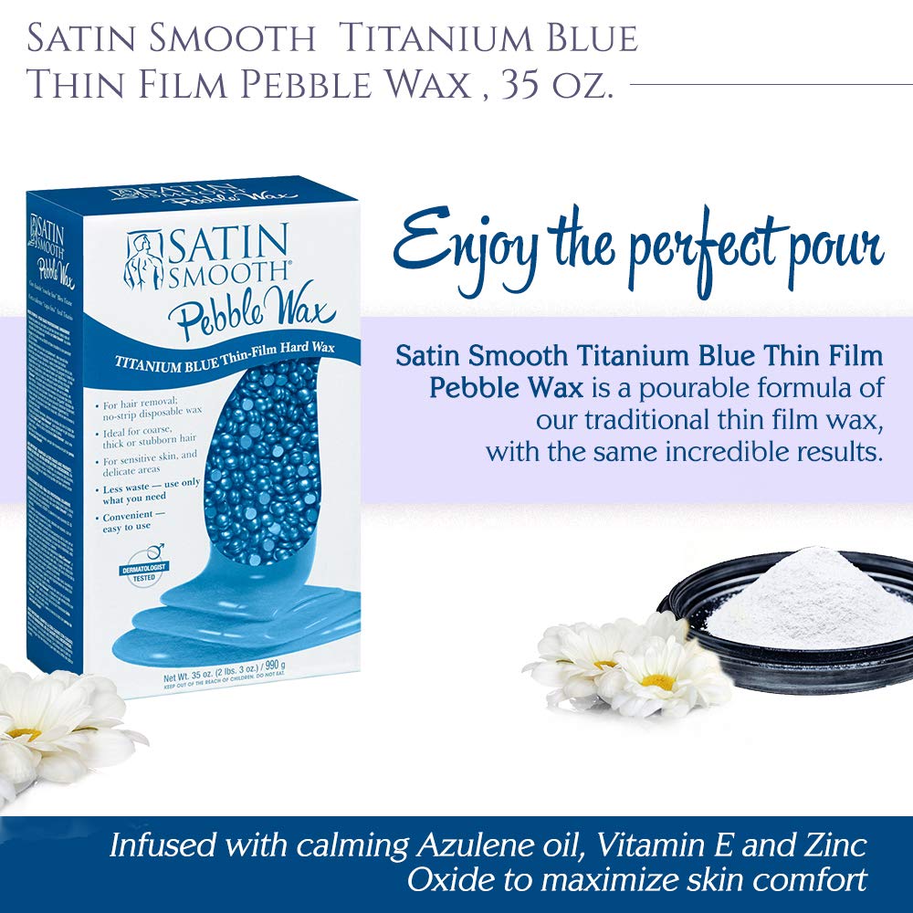 Satin Smooth titanium blue hard wax pebble-form application demonstrates easy, thin-film removal