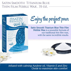 Satin Smooth titanium blue hard wax pebble-form application demonstrates easy, thin-film removal