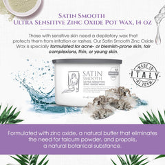 SATIN SMOOTH Ultra Sensitive Wax closeup shows zinc oxide for blemish-prone skin