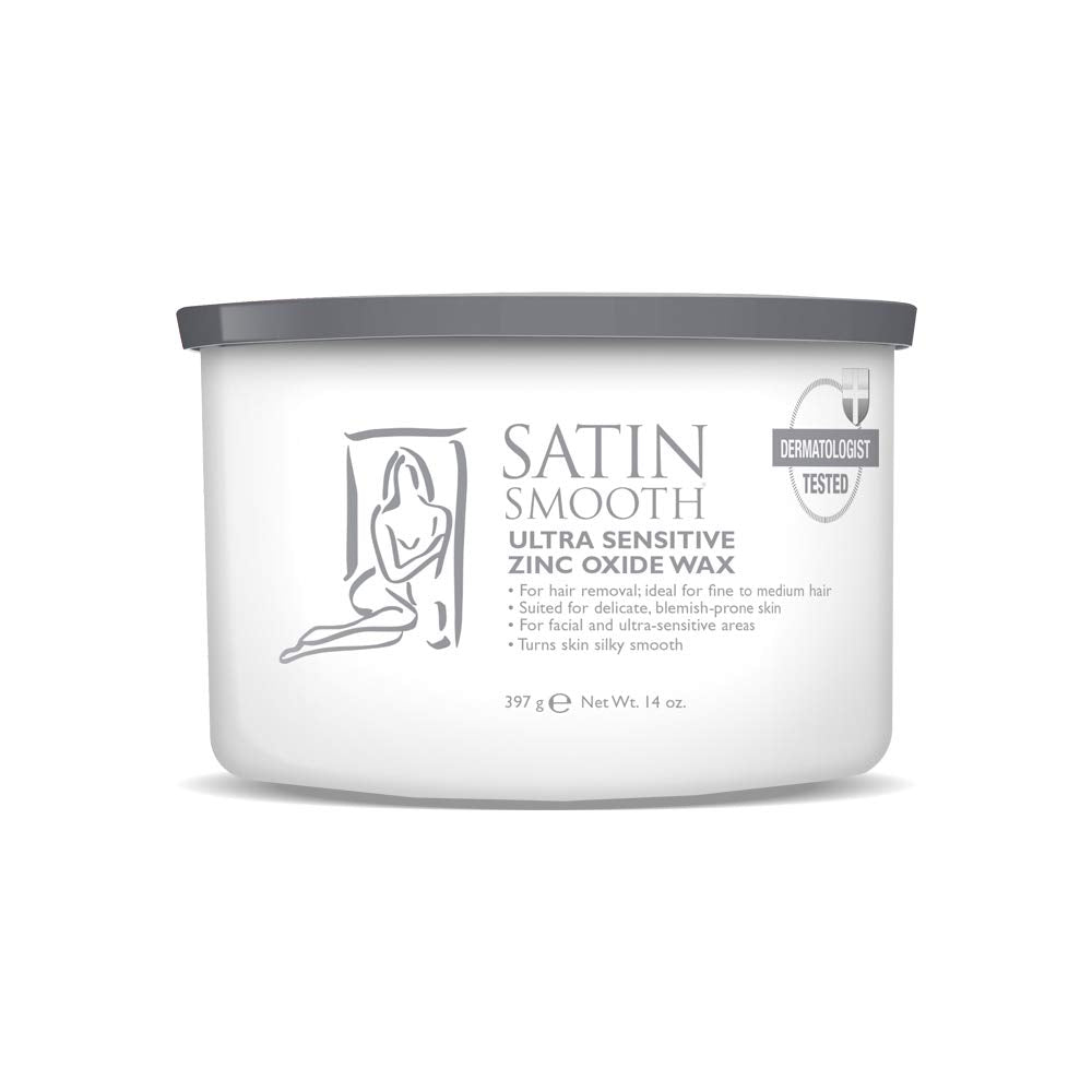SATIN SMOOTH Ultra Sensitive Wax packaging highlights zinc oxide for delicate skin use