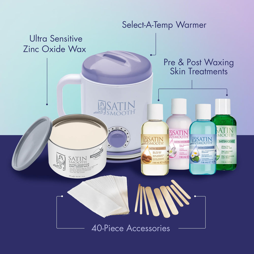 Satin Smooth wax strips and applicators for precise, mess-free hair removal sessions.