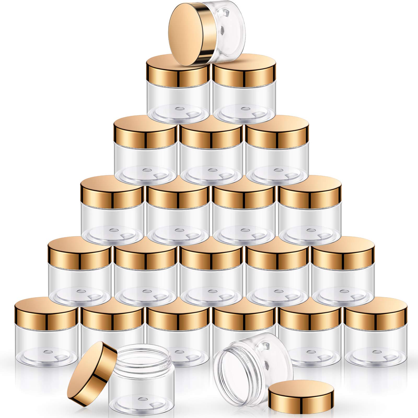 SATINIOR 24-piece clear jars with wide mouth and gold lids ideal for cosmetics organization.