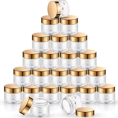 SATINIOR 24-piece clear jars with wide mouth and gold lids ideal for cosmetics organization.