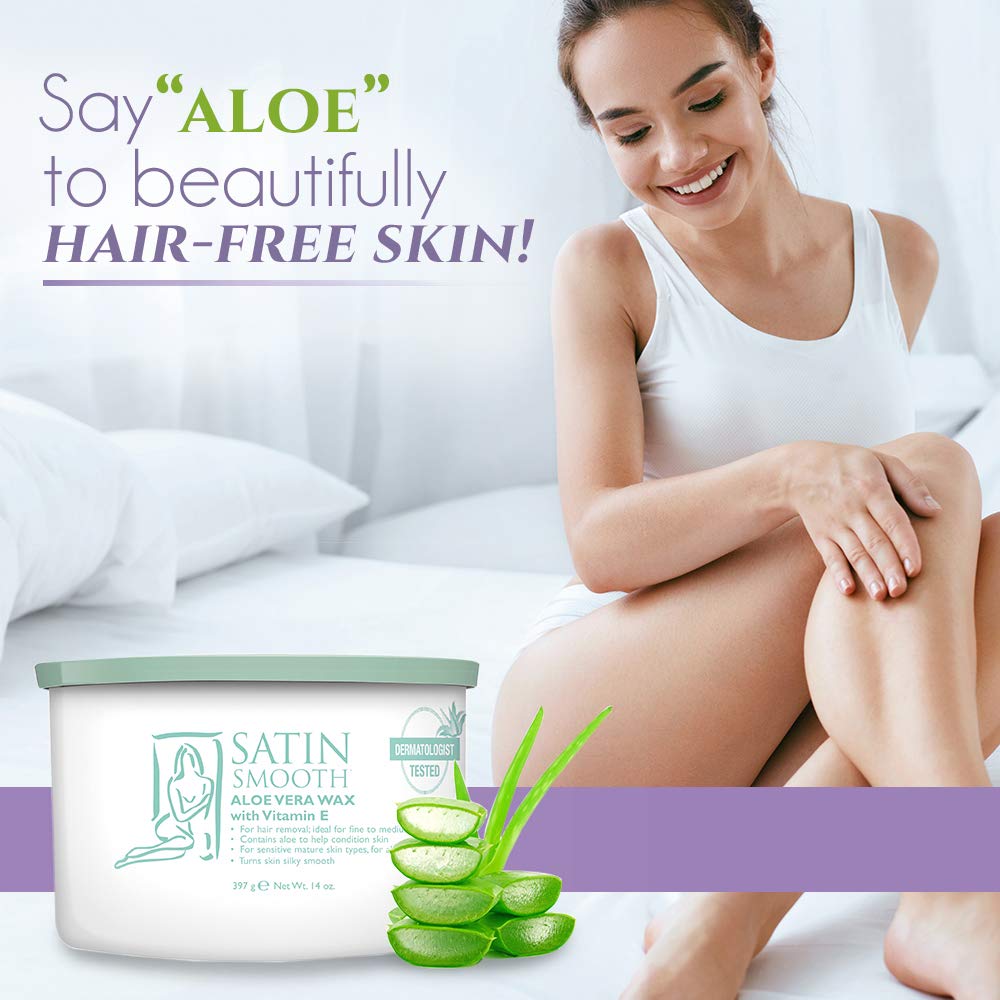SATIN SMOOTH Aloe Vera Pot Wax being applied for salon-like smoothness.
