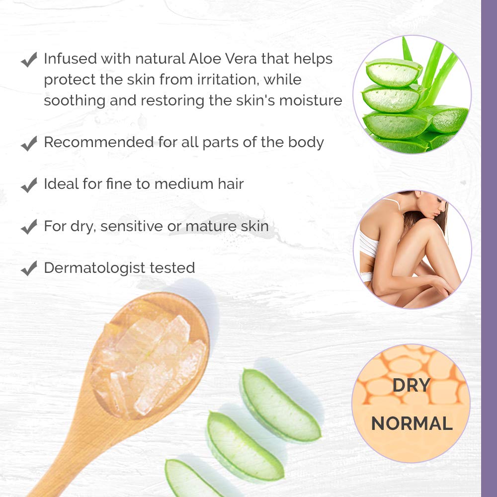 SATIN SMOOTH Aloe Vera Pot Wax ingredients highlight aloe vera benefits for soothing skin.