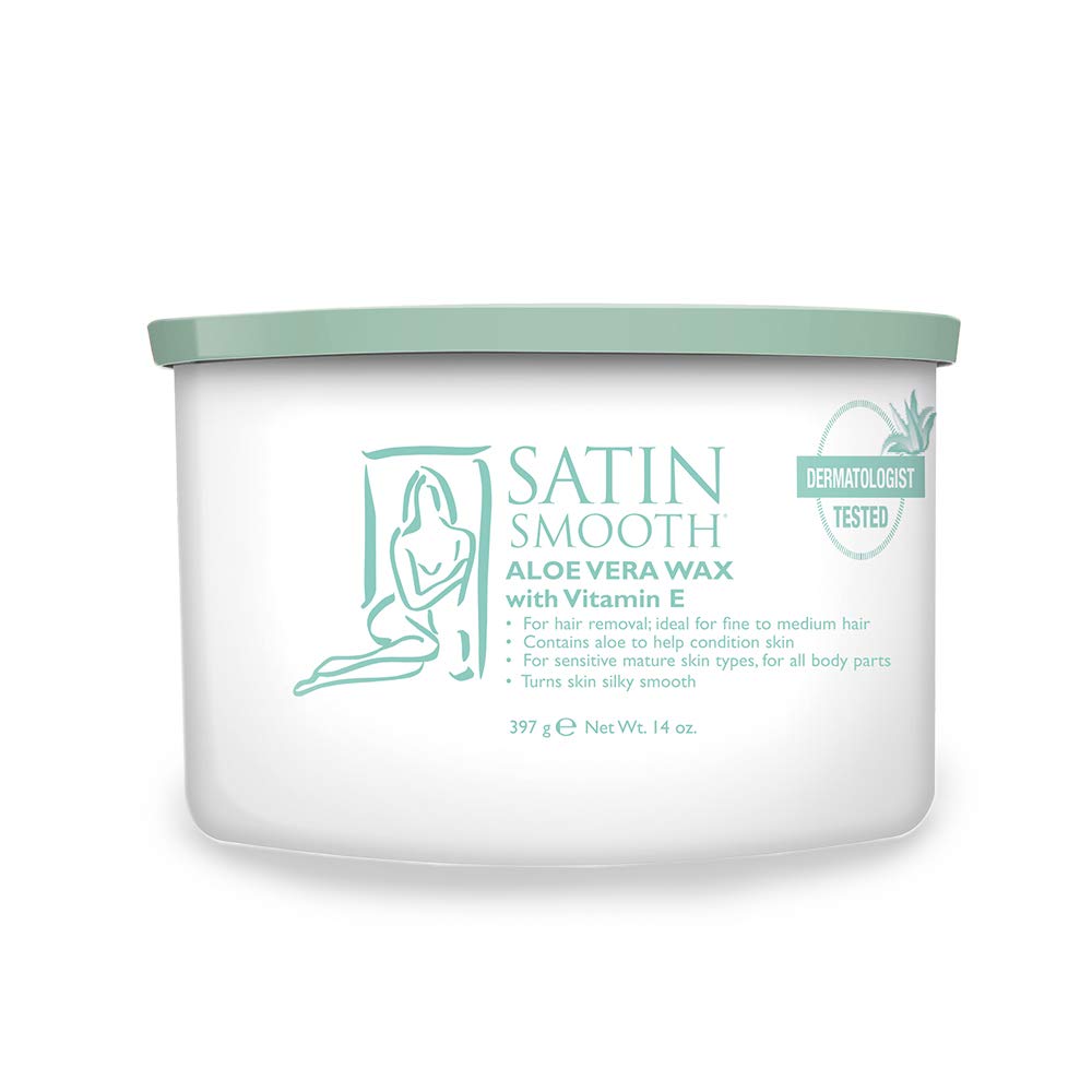 SATIN SMOOTH Aloe Vera Pot Wax packaging ready for home waxing sessions.