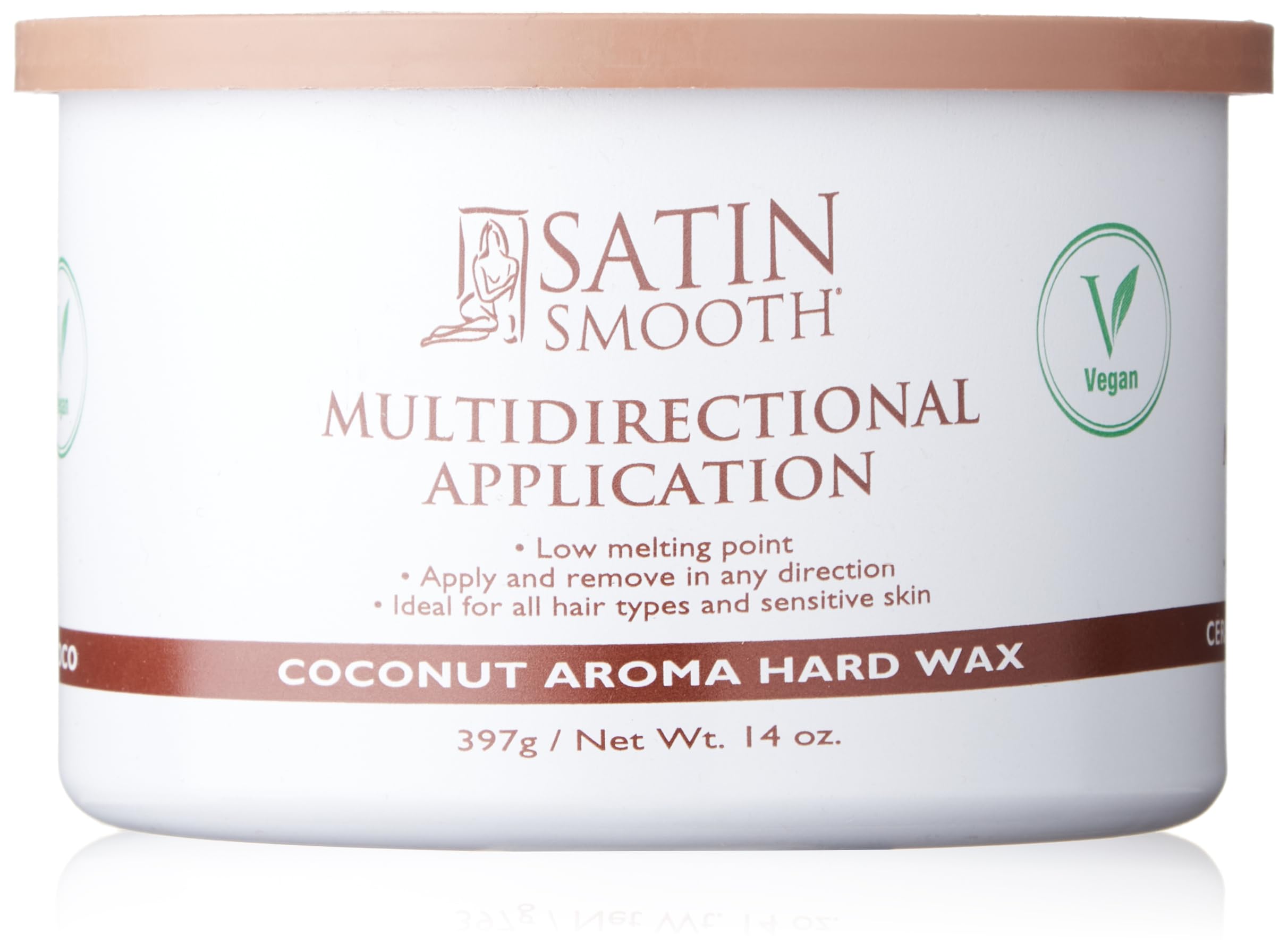 SATIN SMOOTH Coconut Aroma Hard Wax jar close-up for salon-grade smooth results