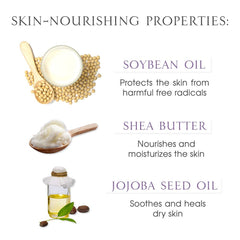 SATIN SMOOTH jojoba oil and shea butter ingredients close-up for nourishment.