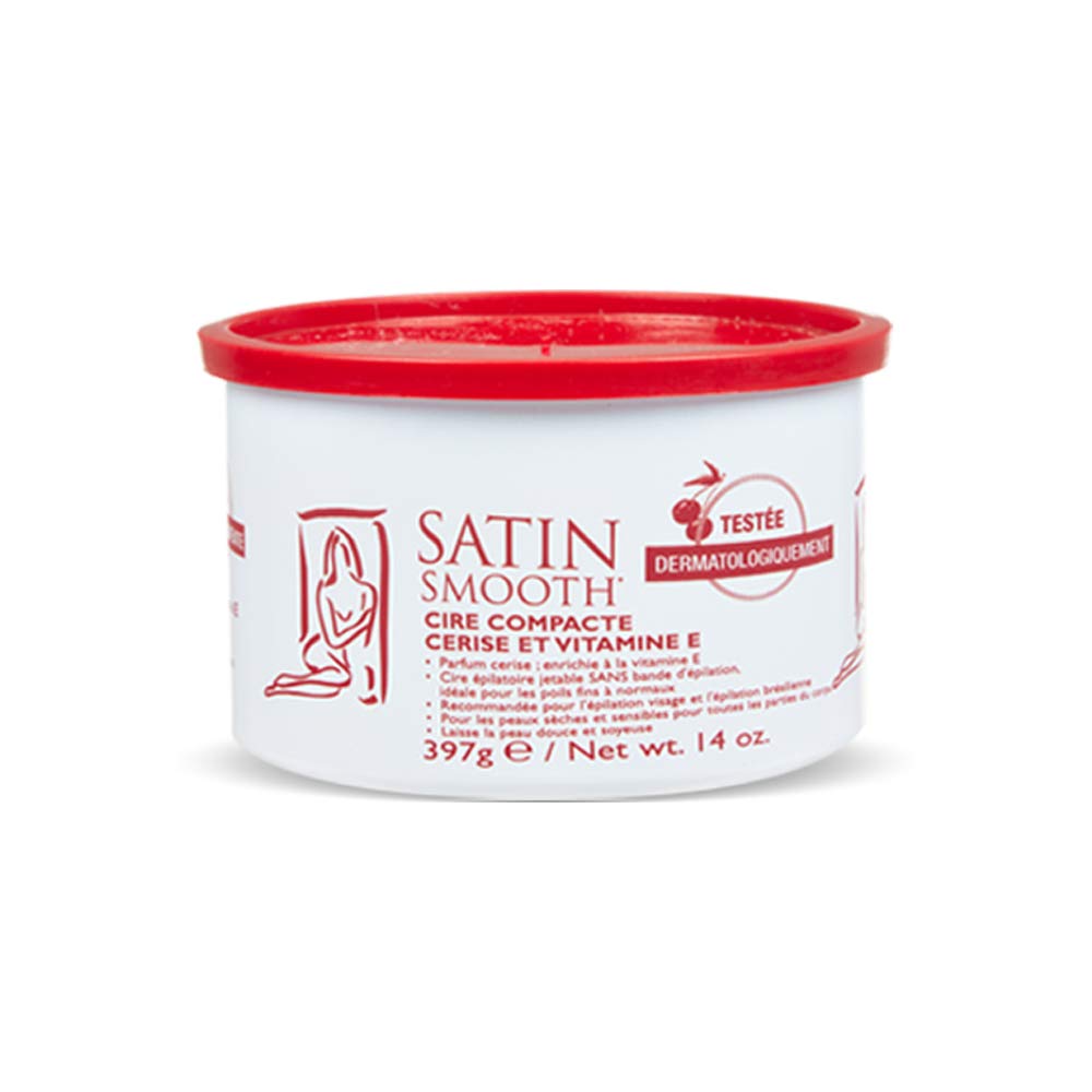 SATIN SMOOTH Wild Cherry Hard Wax bottle for at-home waxing convenience.