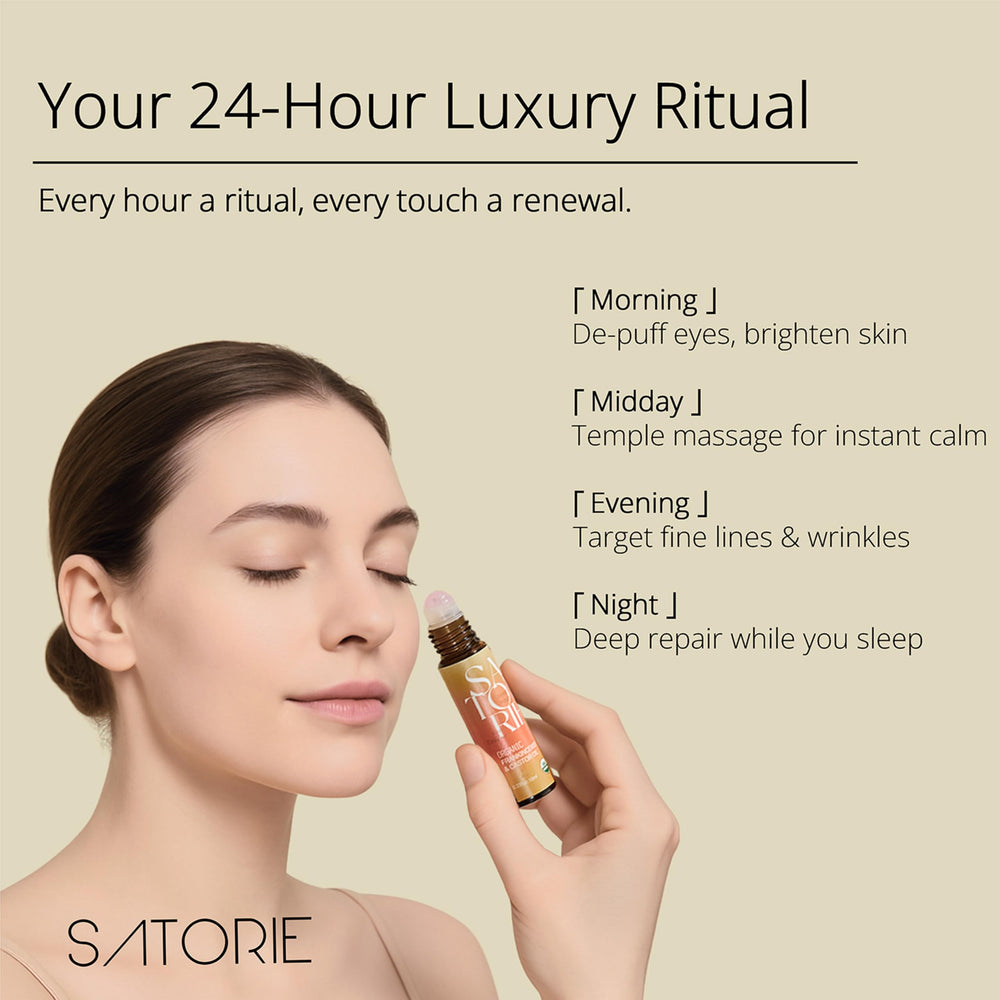 Satorie Face skincare massage with rose quartz for hydration.