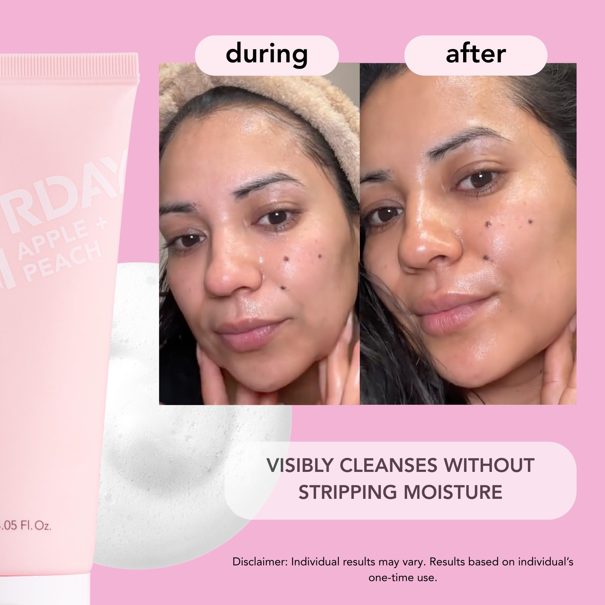 Saturday Skin Face Cleanser massage-emulsify demonstrates proper cleansing technique