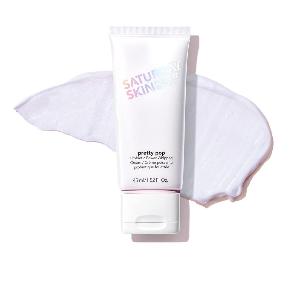 Saturday Skin Pretty Pop cream tub closeup showing rich whipped texture for hydration