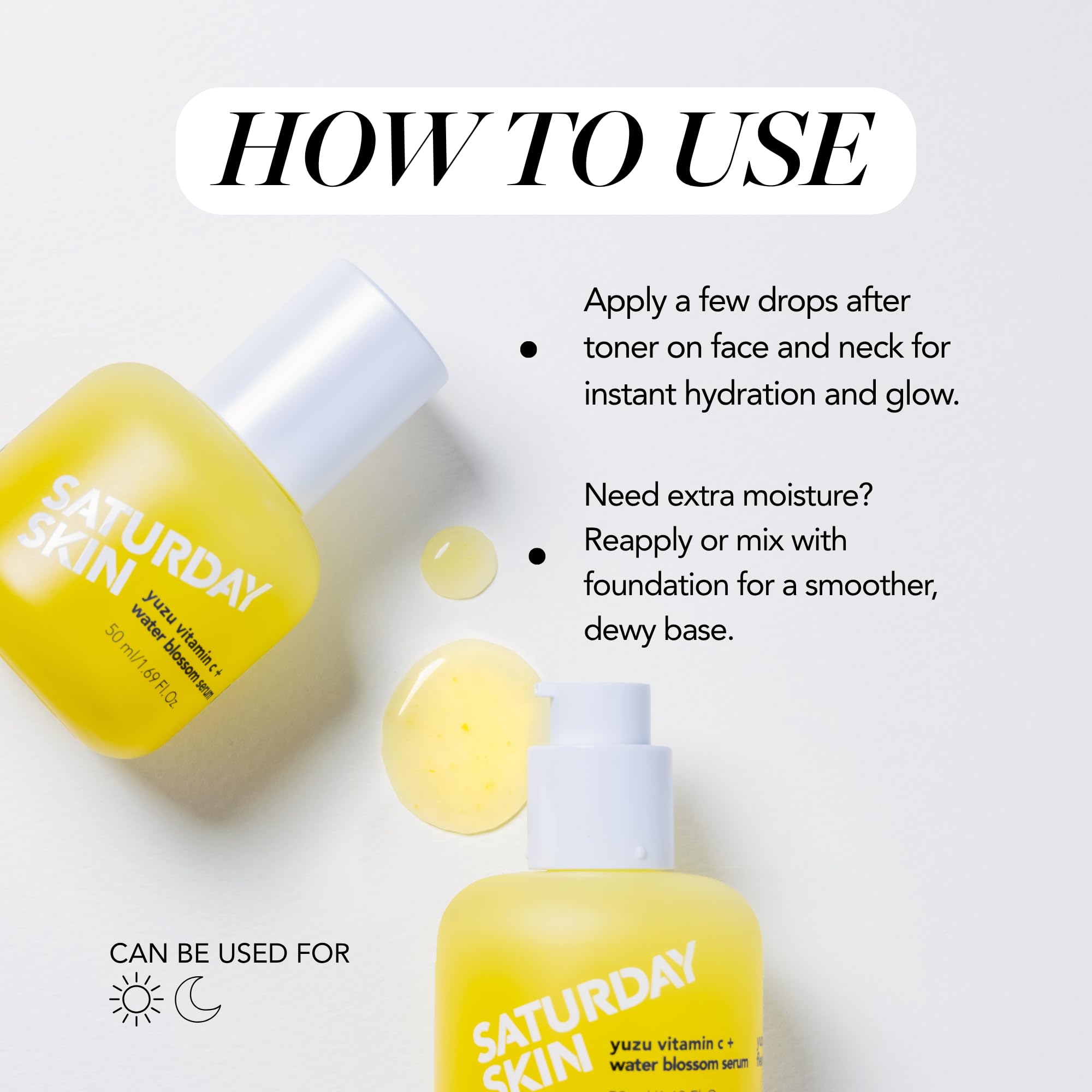Saturday Skin serum-dispense-pump action demonstrating convenient daily use