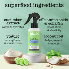 SAUCE BEAUTY coconut oil nourishes while detangling for silky results.