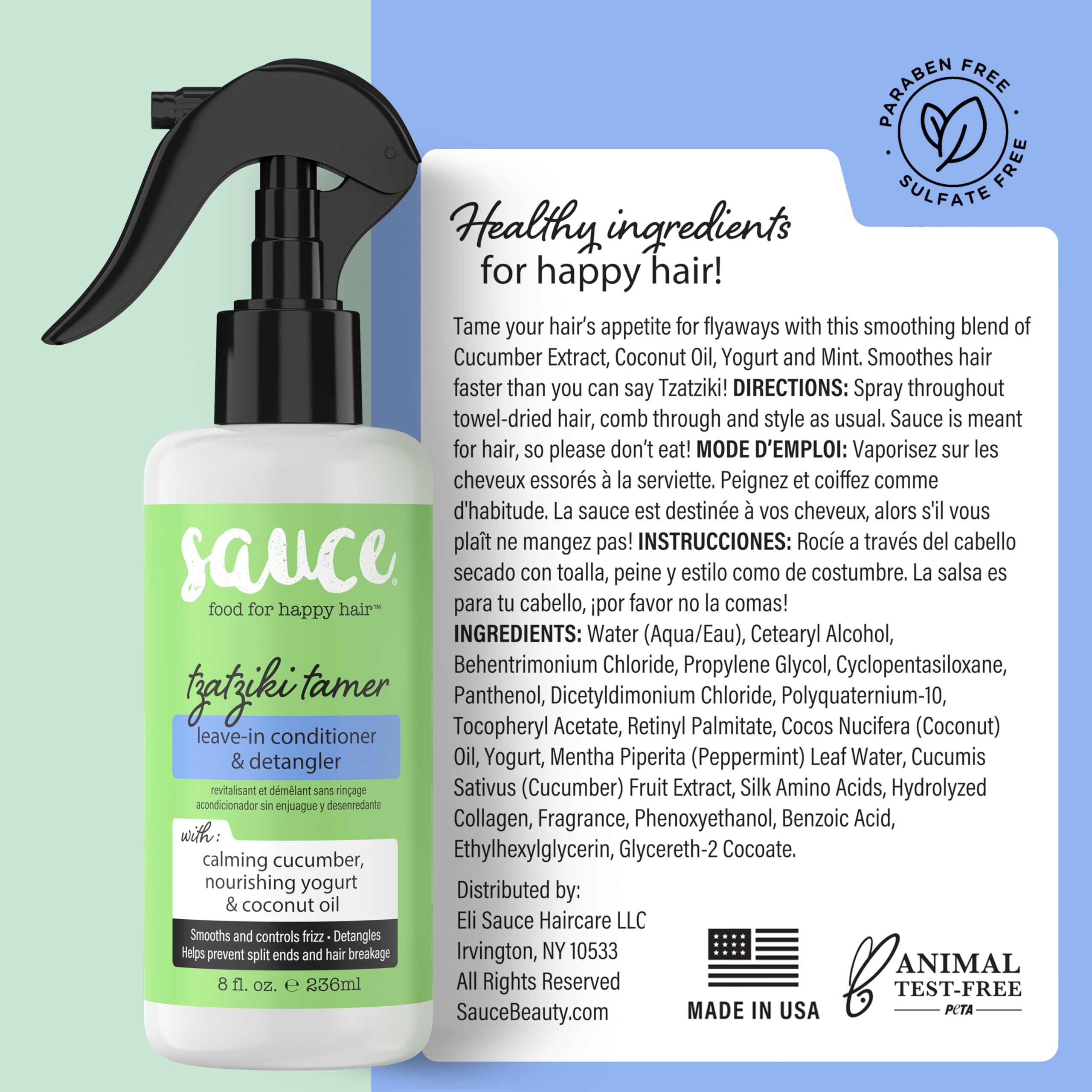 SAUCE BEAUTY easy-to-use leave-in for towel-dried hair styling.