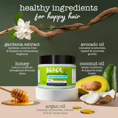 Applying Sauce Beauty Guacamole Whip through damp hair for 3-5 minutes.