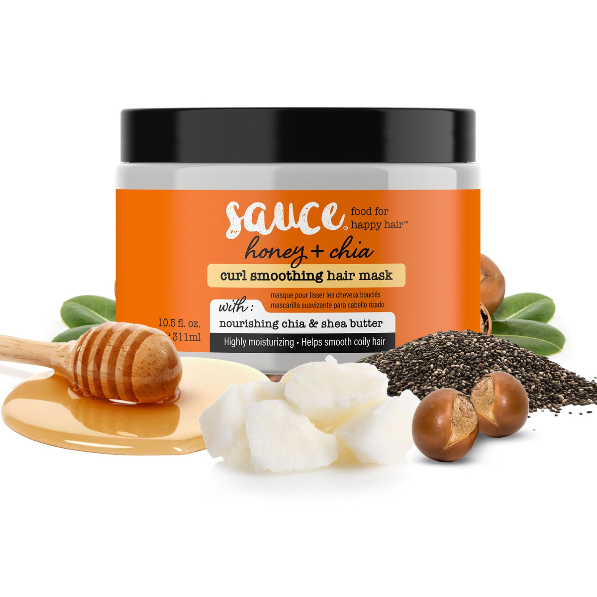 SAUCE BEAUTY Hair Mask Honey Chia Jar highlights rich moisture for smooth curls
