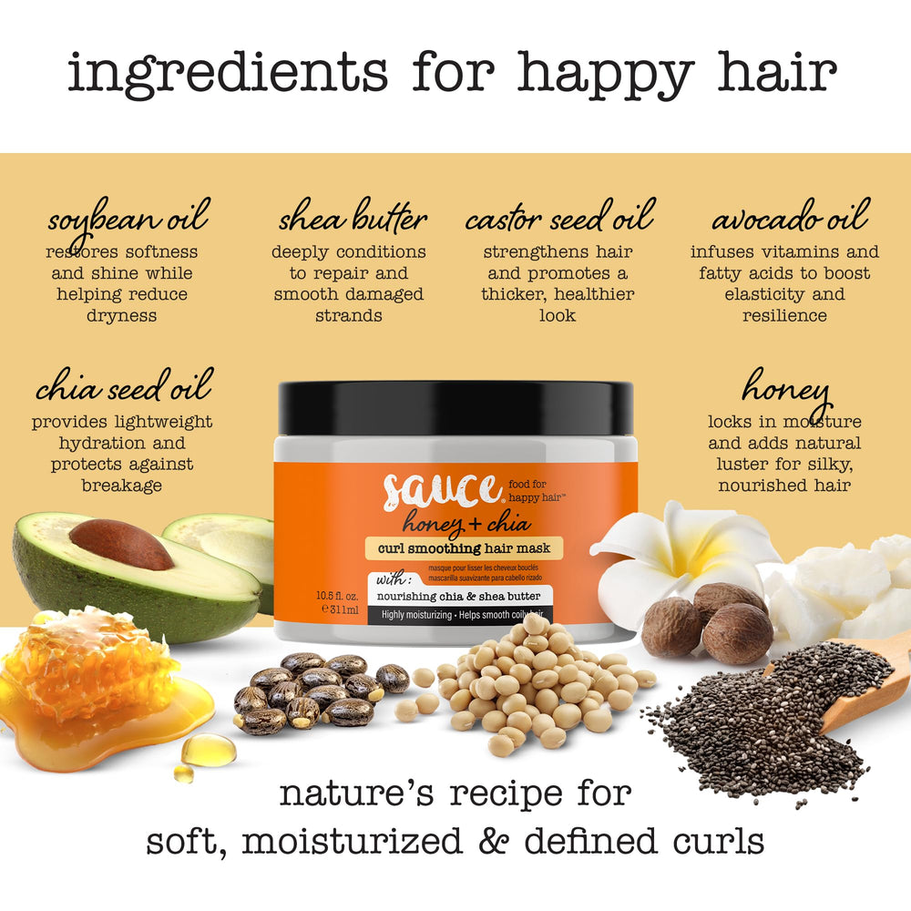 SAUCE BEAUTY Model with wavy curls using Hair Mask product for texture