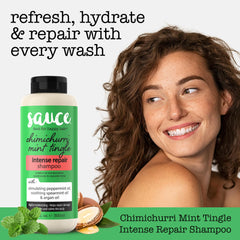 Sauce Beauty Intense Repair Shampoo pour demonstrates mint tingle that cools the scalp
