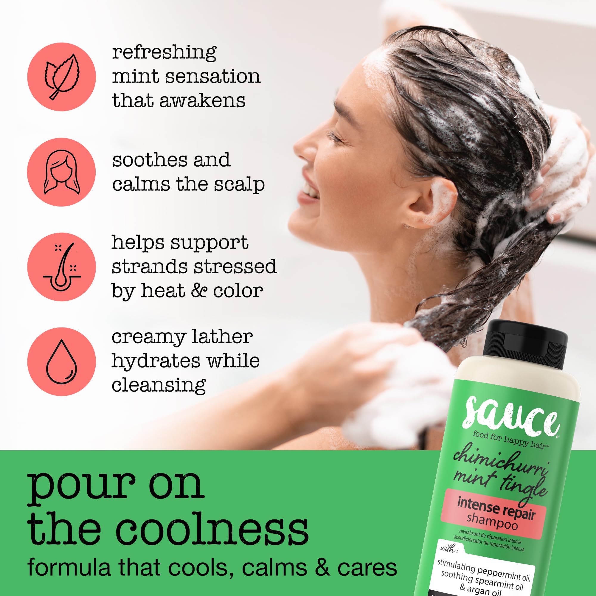 Sauce Beauty Intense Repair Shampoo rich lather close-up highlights hydration