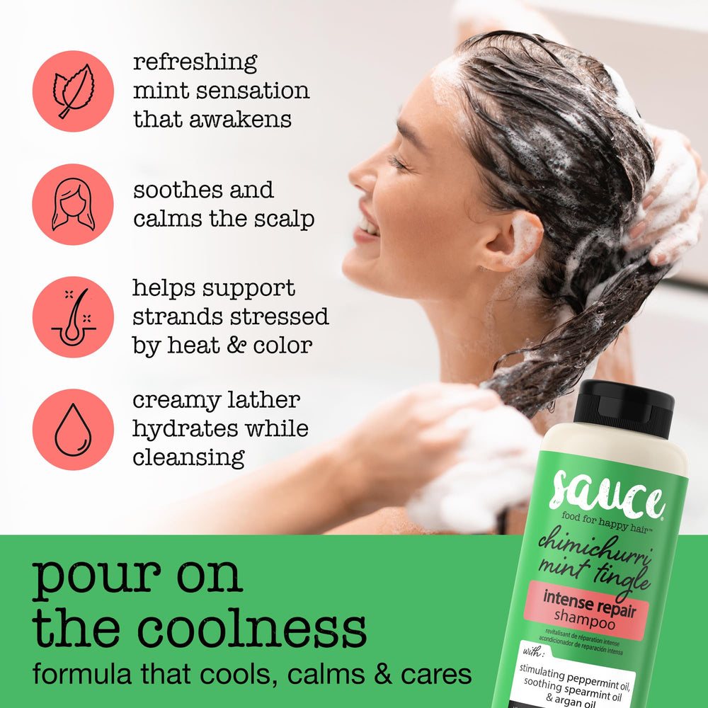 Sauce Beauty Intense Repair Shampoo rich lather close-up highlights hydration
