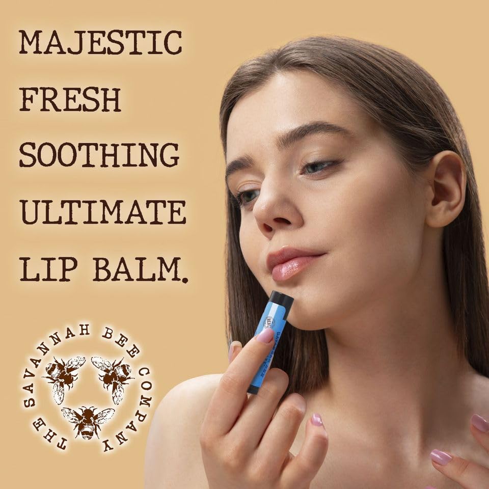 Savannah Bee Company lip balm ingredients close-up highlights beeswax and honey benefits.