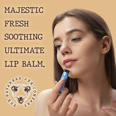 Savannah Bee Company lip balm ingredients close-up highlights beeswax and honey benefits.