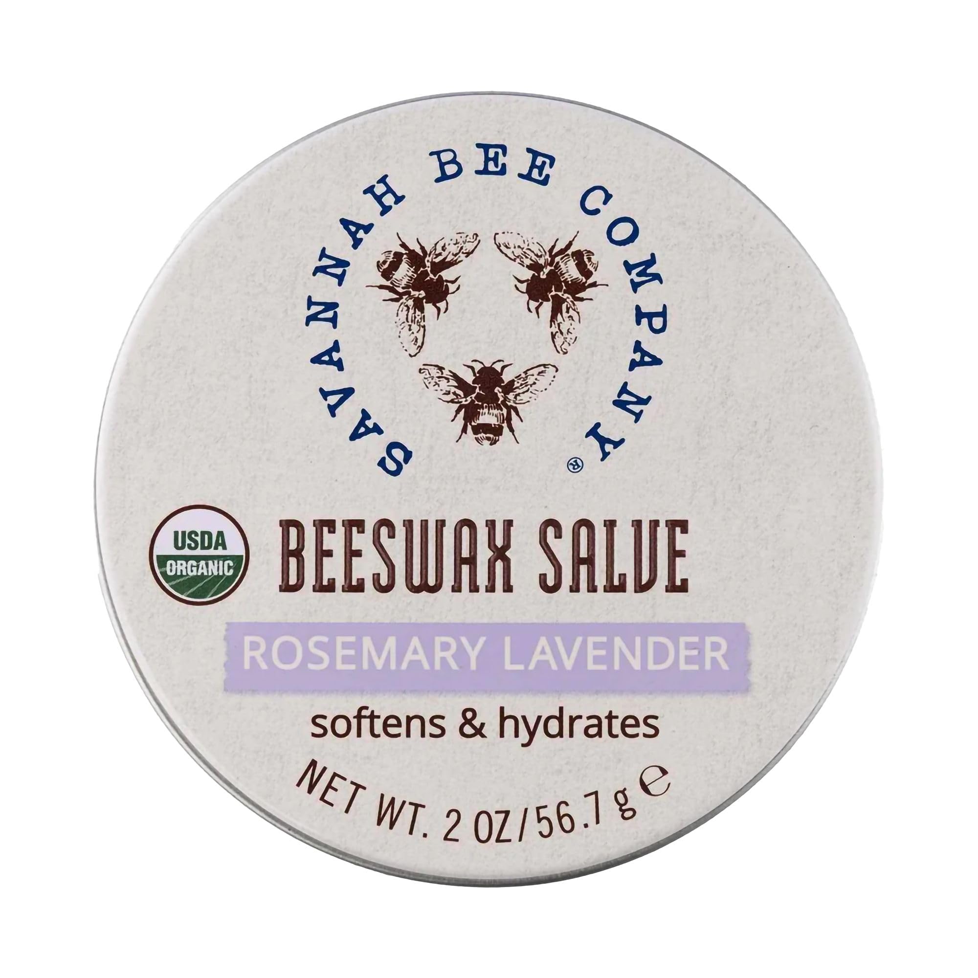 Savannah Bee Original Beeswax Salve tin closeup for rich hydration and natural ingredients.