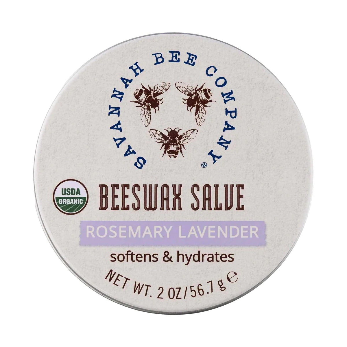 Savannah Bee Original Beeswax Salve tin closeup for rich hydration and natural ingredients.