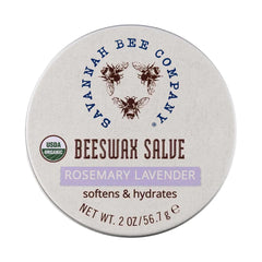 Savannah Bee Original Beeswax Salve tin closeup for rich hydration and natural ingredients.