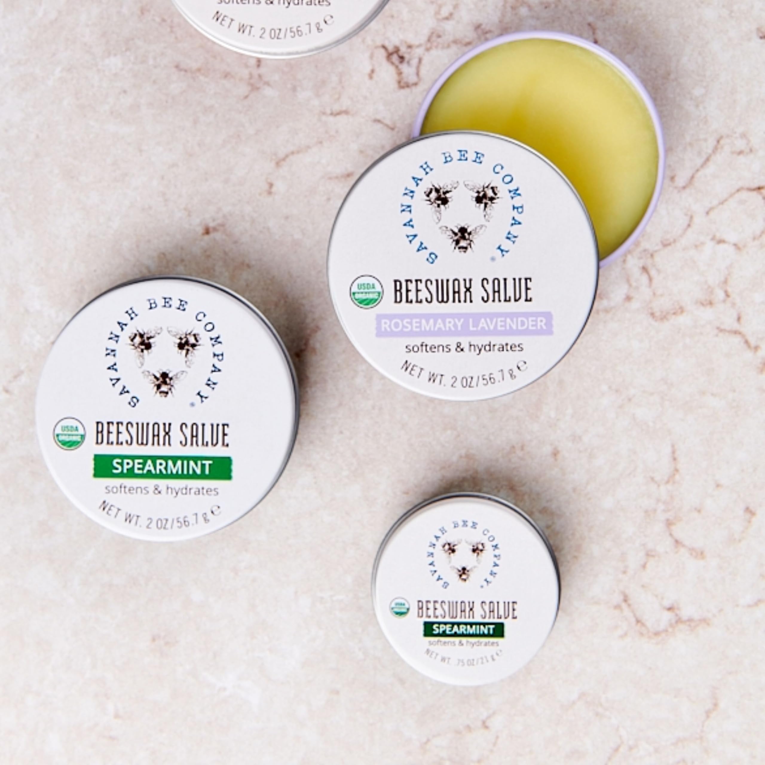 Savannah Bee Original Beeswax Salve travel tin ideal for on-the-go moisture.